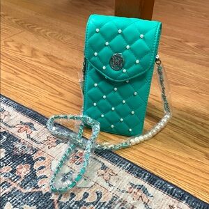 Badgley Mischka NWT teal Pearl travel phone purse Crossbody